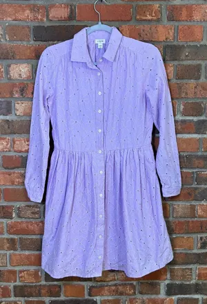 J. Crew womens eyelet long sleeve shirt dress lavender purple 00 thumbnail 1
