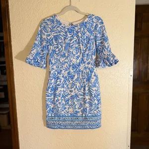 Lilly Pulitzer Shift Dress Blue 00 Womens Ruffle‎ Sleeve Lobster Print Mini thumbnail 7