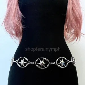 Silver Liquid Chrome Y2K Starburst Chain Belt, Fits 26-44 Inches, X7GA1372 thumbnail 4