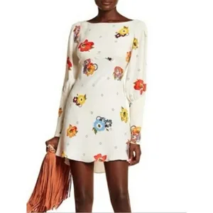 Free People Heart of Gold‎ Cream Floral Cold Shoulder Mini Dress Size 0 OB802996 thumbnail 3