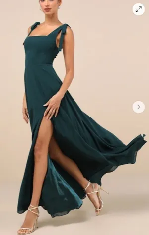 LULU's Prom Wedding Bridesmaid Flowy Romantic Sexy Chic Emerald Maxi Dress thumbnail 1