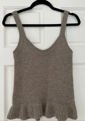 Taupe Ruffle-Hem Knit Tank Top thumbnail 1