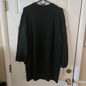 Lands’ End Sweater Dress Women L 12-14 Black Long Sleeve Crew Neck Midi NWOT thumbnail 2