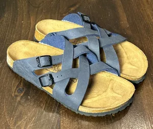 Birkenstock Sandals W10 M8 Blue Strappy Slide Comfort Orthopedic Boho Casual thumbnail 1