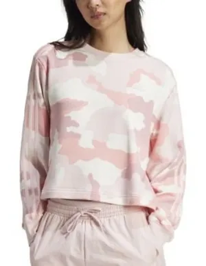 Adidas Womens Pink Camo Cropped Sweatshirt 3-Stripe Pullover Large DA28190 thumbnail 1