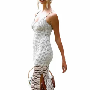 Aquavita White Open Mesh Net Midi Slit Coverup Dress Womens Small thumbnail 4