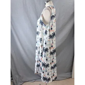 Fairhope Palm Tree‎ Sailboat Print Sleeveless Maxi Dress Pockets L Summer Resort thumbnail 4