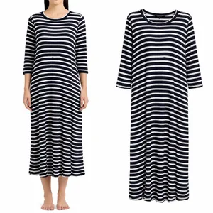 Roolee black White Striped Ribbed Knit Maxi Dress 3/4‎ Sleeve Small thumbnail 2