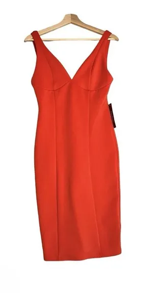 NEW Bebe Bodycon Dress Womens Large Red Stretch Back Zip Wide Sleeveless Holiday thumbnail 1
