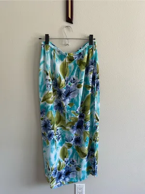 Kathie Lee Collection Blue & Green Floral Maxi Skirt thumbnail 3