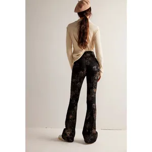 Free People NWT Jayde Black Tie Printed Metallic Black Flare Jeans thumbnail 3
