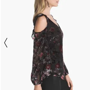 3/$30 White House Black Market | Black Velvet Floral Cold Shoulder Top 4 thumbnail 5