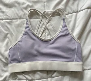 Wilo The Label Ribbed Strappy Sports Bra Lilac Purple Cream Large Quiet Luxury thumbnail 1