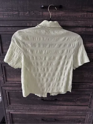 Urban Outfitters Light Sage Textured Button-Down Short Sleeve Top thumbnail 3