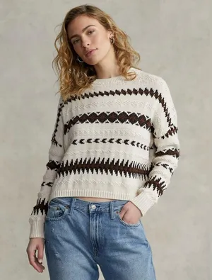 Polo Ralph Lauren Oversized Geometric-Motif Cropped Sweater | Size: M thumbnail 1