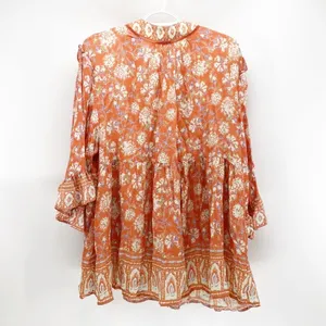 C&C California Boho Printed Ruffle Blouse Tunic Top deep v neck thumbnail 3