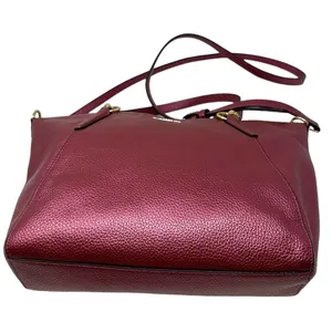 Coach Pebbled Leather Satchel Crossbody Bag Metallic Burgundy Gold Hardware thumbnail 3
