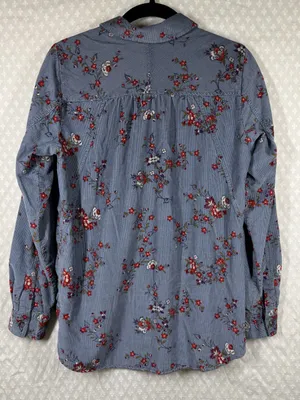 Anthropologie Building 13 Blue Red Floral Button Down Corduroy Top‎ thumbnail 6