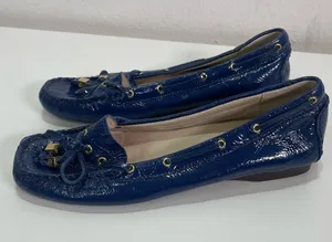 MICHAEL Michael Kors Loafers Women's 7 M Blue Patent Leather Shoes Logo Charms thumbnail 1