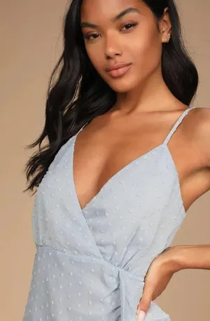 Lulus For Us To Dance Powder Blue Swiss Dot Ruffled Midi Dress thumbnail 2