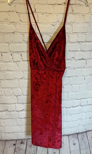 NWT Red crushed velvet mini dress, M thumbnail 1