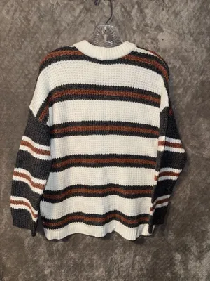American Eagle Outfitters Crew Neck Waffle Knit Striped Sweater thumbnail 4