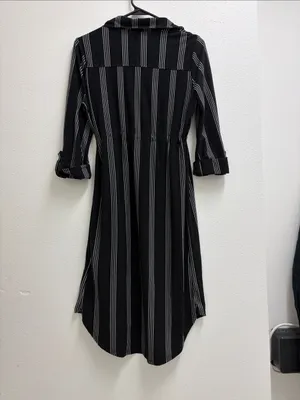 Derek Heart Maternity Black and White Vertical-Stripe Drawstring Dress Small thumbnail 7