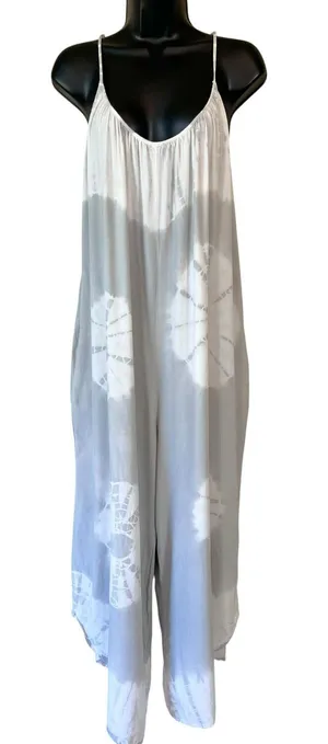 Three Birds Nest Cotton Light Grey Tie Dye Flowy Jumpsuit thumbnail 1