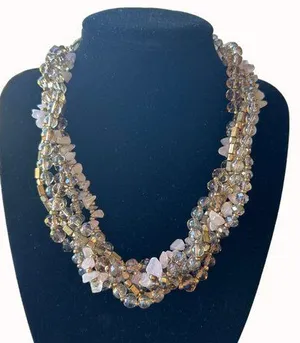 Four Strand pink and gold Beaded Necklace SKU 117 thumbnail 1