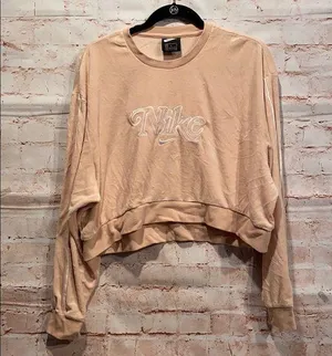 Nike Cropped Velour pink sweatshirt sz M Crew thumbnail 1