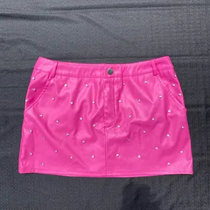 💕 NWOT Better Be Size Medium Hot Pink CZ Cubic Zirconia Crystal Embellished Vegan Leather Mini Skirt 💕 thumbnail 5