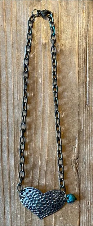 Boho Western Heart Necklace with Turquoise Bead Charm New thumbnail 1