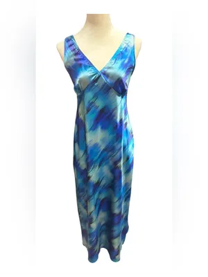 bebe Women's Blue Multi Watercolor V-Neck Maxi Dress Size S NWT Made in USA thumbnail 10