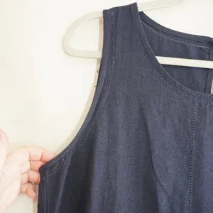 Cynthia Rowley Navy Blue Linen Blend Shift Dress Handkerchief Hem Sleeveless thumbnail 4