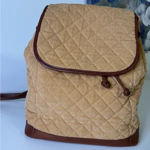 LL Bean Tan Corduroy and Lather Backpack Purse thumbnail 6