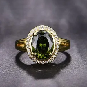 18K Gold Plated Adjustable Birthstone Crystal Green Peridot Ring for Women thumbnail 1