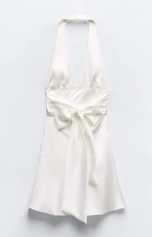 Zara halter dress satin white effect bow back tied wedding party coctail shower thumbnail 10