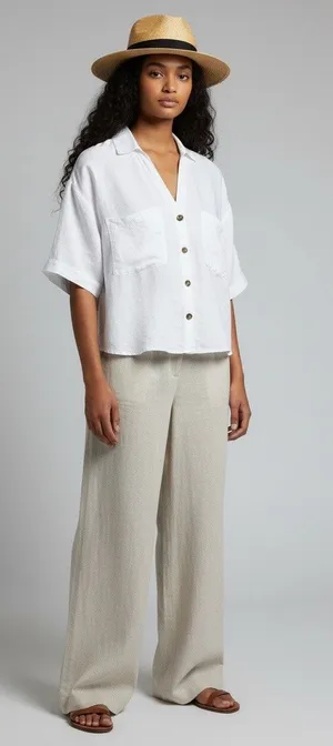 ZARA Womens Minimalist Cotton Linen Cropped Top M thumbnail 1