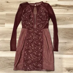 TJD The Jetset Diaries Lace Cutout Mini Dress Maroon Cream Women’s Small thumbnail 3