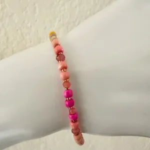 Anthropologie Serefina pink yellow beaded stretchy bracelet thumbnail 7
