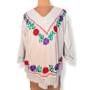 Embroidered Cotton Top White Floral Crochet Lace Boho Peasant Hippie Festival thumbnail 9