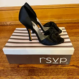 rsvp Women’s Black Satin High Heel Stiletto Pump Heels with Bow size 8 Michaela thumbnail 5