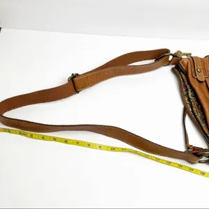 FOSSIL Brown Leather Stitched Adjustable Strap  Paisley Lined Shoulder Bag Boho thumbnail 9