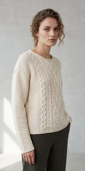 3 7 Orchard Cream Cable Knit Sweater Size Large Oversized Chunky thumbnail 1