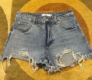 Adika Cheeky Denim Jean Shorts Distressed High Waisted Size Small Runs Small thumbnail 1