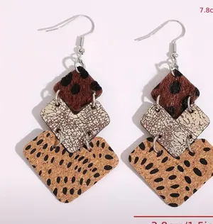 NEW animal print polka dot layered cow print dangle earrings, Boho earrings brown earrings, western aesthetic thumbnail 4