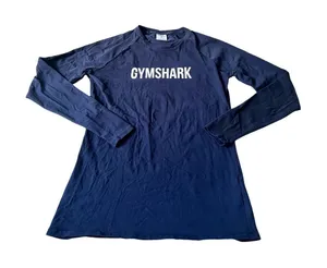 Gymshark Womans White Logo Long Sleeve Tee Size Medium‎ Navy Blue Workout thumbnail 1