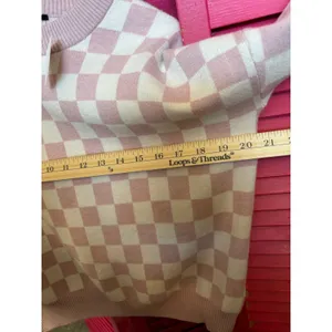 Tahari Pink Cream Checkered Crew Neck Long Sleeve Knit Sweater Pullover RN93178 thumbnail 11