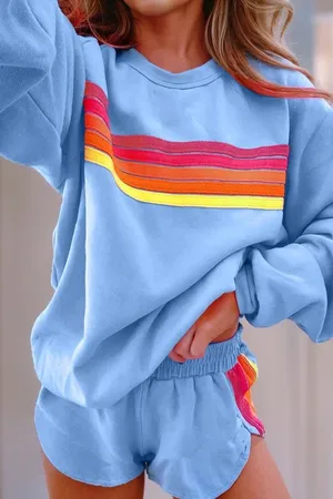 Unbranded Color Contrast Long Sleeve Sweatshirt Blue thumbnail 1