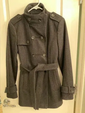 Double Breasted funnel style pea coat dark gray thumbnail 1